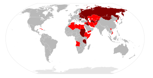 Карта операторов Т-62. Современные операторы выделены ярко-красным, бывшие — тёмно-красным